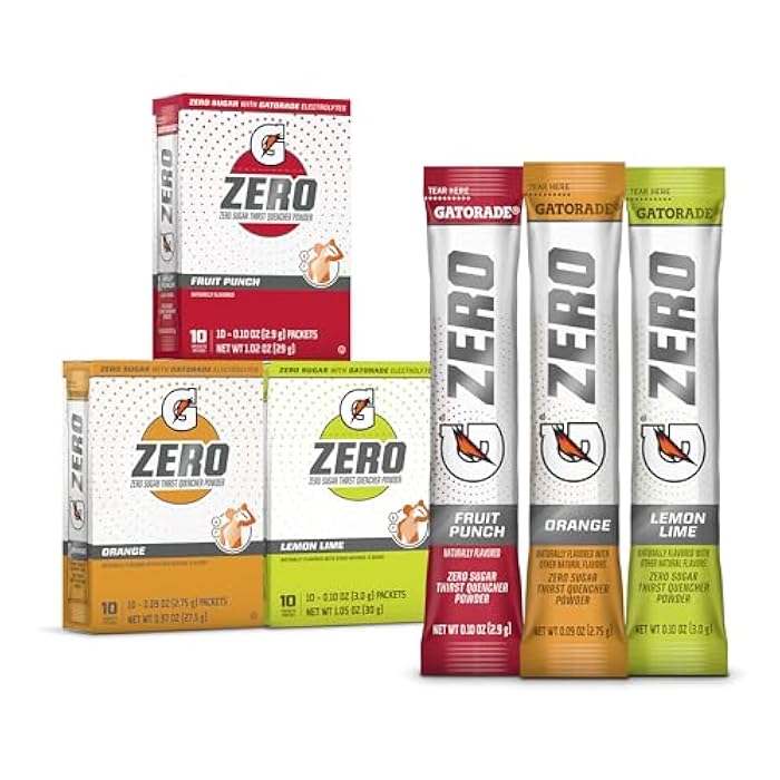 Gatorade G Zero Sports Drink Mix Powder Packets, 3 Flavor Classic Variety Pack, Electrolyte Powder Drink Mix for Hydration, Zero Sugar, Total 30 Packets - Image 1