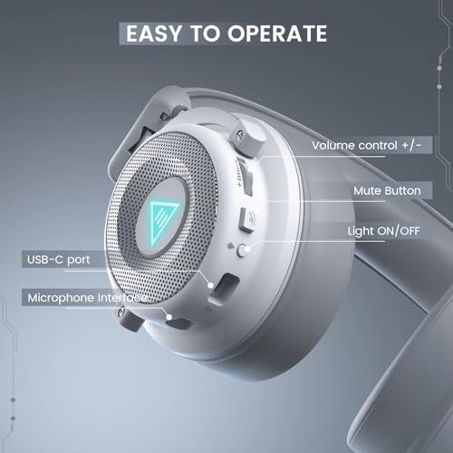 EKSA E900 Pro White Gaming Wired Over Ear Headphones with Virtual 7.1 Surround Sound, Noise Cancelling with Mic & Led, Compatible with PC, PS4, PS5, Xbox One - Image 4