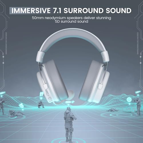 EKSA E900 Pro White Gaming Wired Over Ear Headphones with Virtual 7.1 Surround Sound, Noise Cancelling with Mic & Led, Compatible with PC, PS4, PS5, Xbox One - Image 2