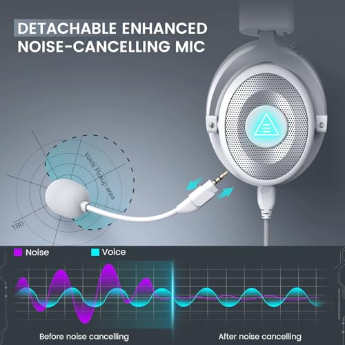 EKSA E900 Pro White Gaming Wired Over Ear Headphones with Virtual 7.1 Surround Sound, Noise Cancelling with Mic & Led, Compatible with PC, PS4, PS5, Xbox One - Image 5