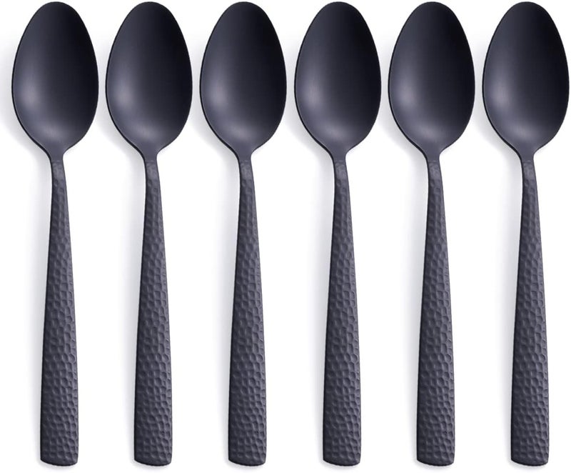 FULLYWARE Matte Black Dinner Spoon Set of 6, 8.0 inches Stainless Steel Black Spoon Silverware, Satin Finish. - Image 1