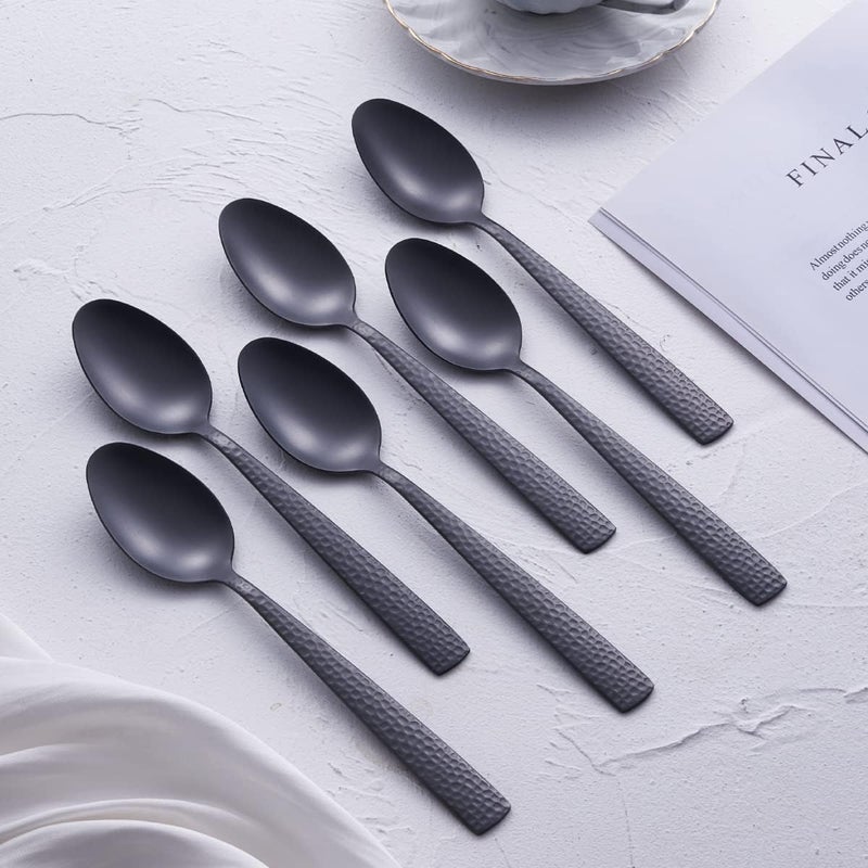 FULLYWARE Matte Black Dinner Spoon Set of 6, 8.0 inches Stainless Steel Black Spoon Silverware, Satin Finish. - Image 2