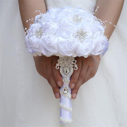 TUAGYMKR Handmade Rhinestone Bridal Bouquet Crystal Wedding Round Tossing Bouquet Artificial Flower Bunch for Bride Bridesmaid - Image 3