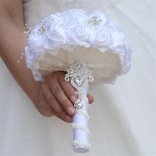 TUAGYMKR Handmade Rhinestone Bridal Bouquet Crystal Wedding Round Tossing Bouquet Artificial Flower Bunch for Bride Bridesmaid - Image 5