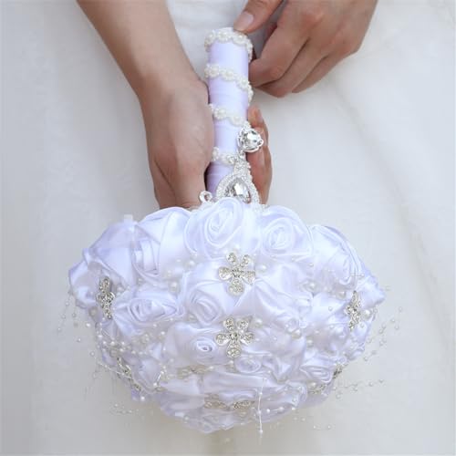 TUAGYMKR Handmade Rhinestone Bridal Bouquet Crystal Wedding Round Tossing Bouquet Artificial Flower Bunch for Bride Bridesmaid - Image 4