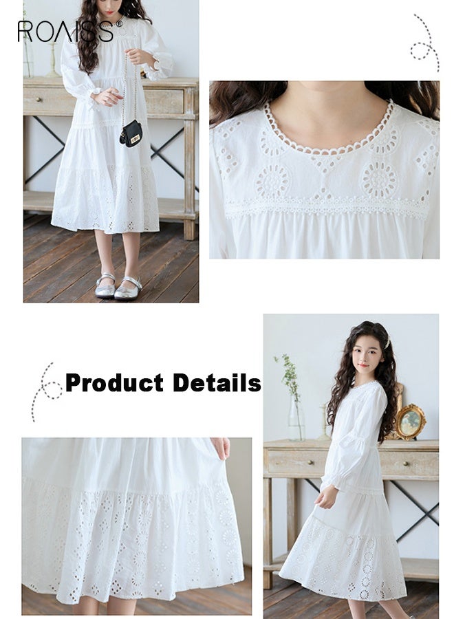 roaiss Girls A Line Dress with Hollow-carved Design, Elegant Stylish Princess Dress for Girls, Long Sleeve Dress with Puff Sleeves, Suitable for Daily Wear or Any Occasion - Image 5