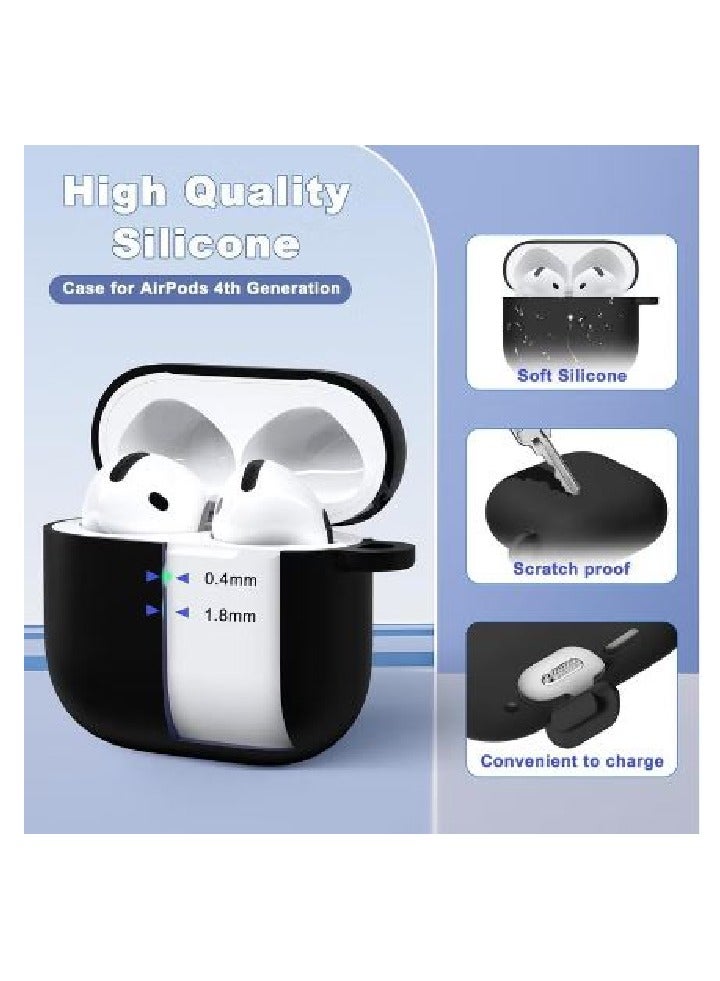 FOCUS AirPods 4th Generation Case Silicone Cover 2024 Soft Silicone Shock-Absorbing for AirPods 4 Case with Keychain Black - Image 2