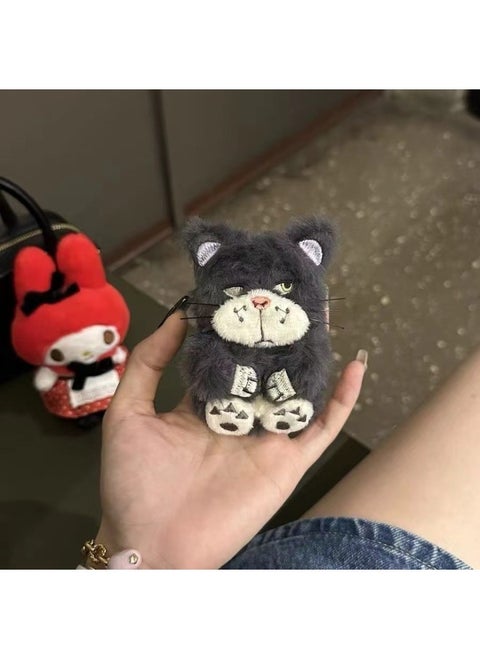 Japanese And Korean Style Plush Grey Emoji Cat Cute For Apple Bluetooth Cute Airpods2 Protective Case For Women Pro Headphone Case-Color:Dark Gray-Applicable Models:Airpods 1/2 Generation