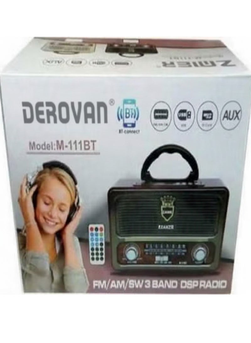 Derovan Retro Bluetooth Speaker – Mini Wireless FM Radio with USB/TF Card/AUX Input, 3D Surround Sound, 1200mAh Battery, Vintage Design – Ideal Gift for Music Lovers - Image 2
