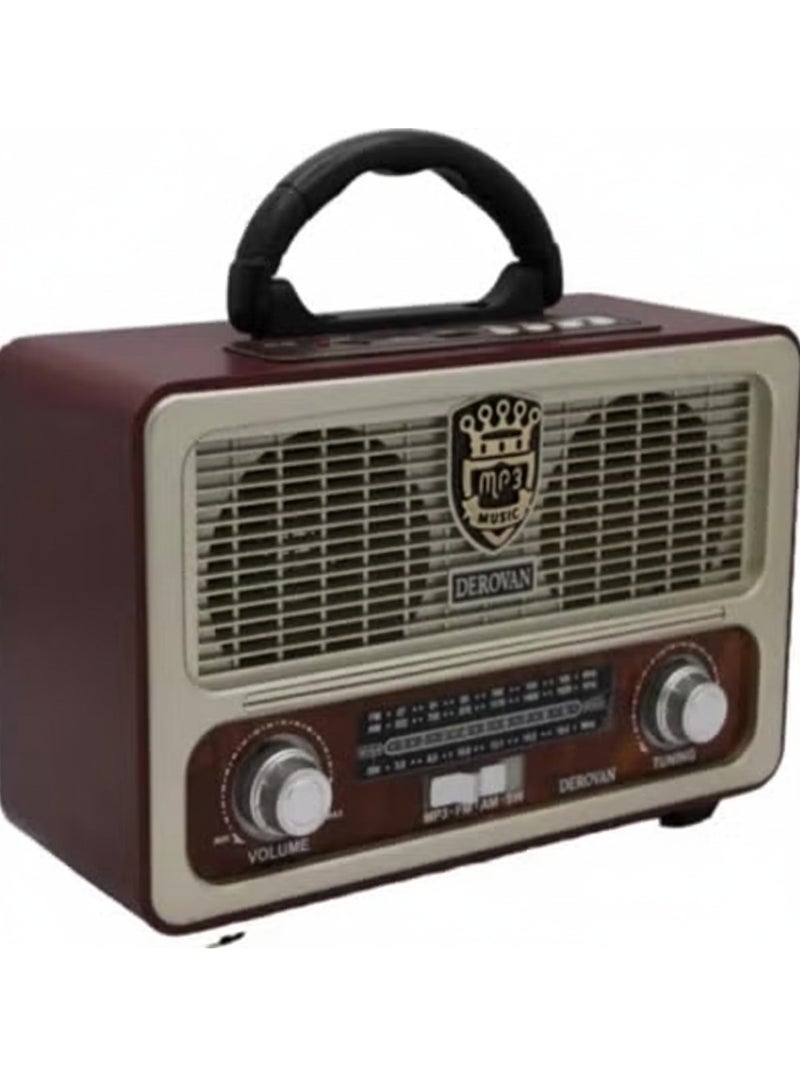 Derovan Retro Bluetooth Speaker – Mini Wireless FM Radio with USB/TF Card/AUX Input, 3D Surround Sound, 1200mAh Battery, Vintage Design – Ideal Gift for Music Lovers - Image 1