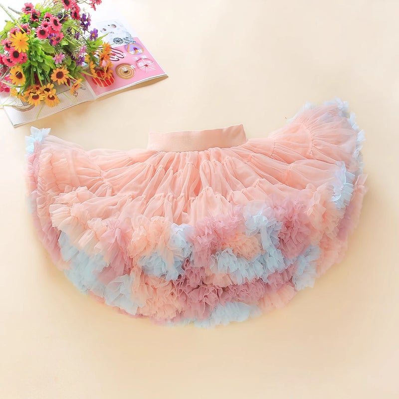 Girls Spring and Summer Internet Celebrant Tone Tutu Skirt Childrens Skirt Babys Tug Skirt Tutu Skirt Pink Rainbow (2.0 Gabon Edition) 