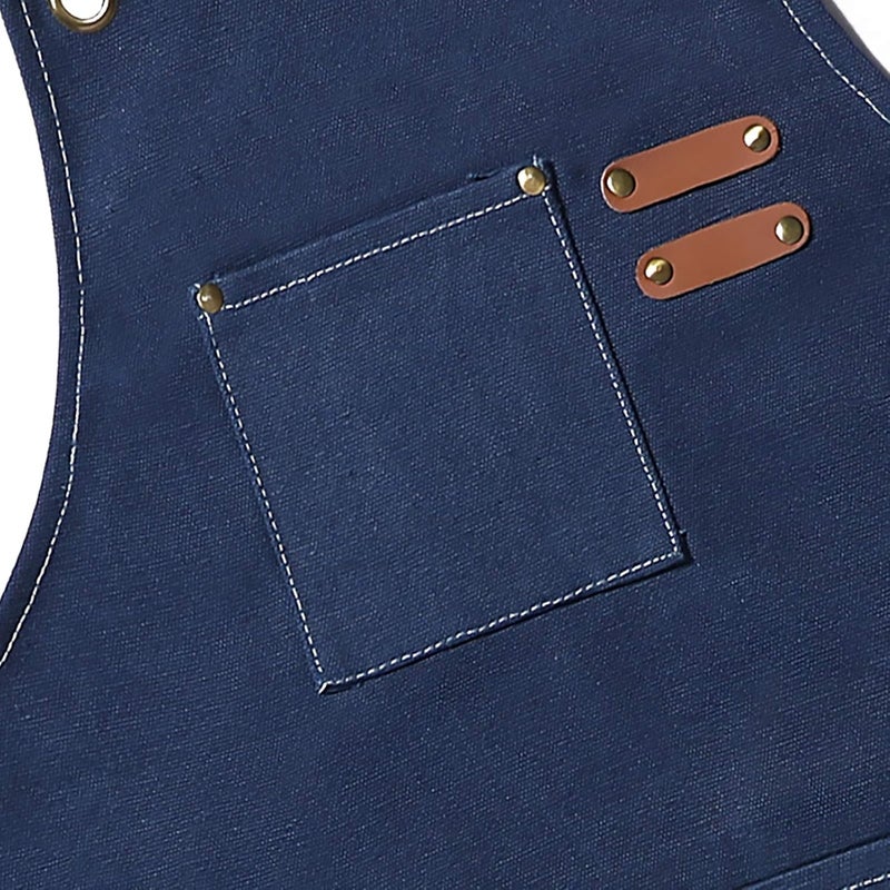 AFUN Chef Aprons for Men Women with Large Pockets, 16oz Cotton Canvas Cross Back Heavy Duty Work Apron (Dark Blue) - Image 4