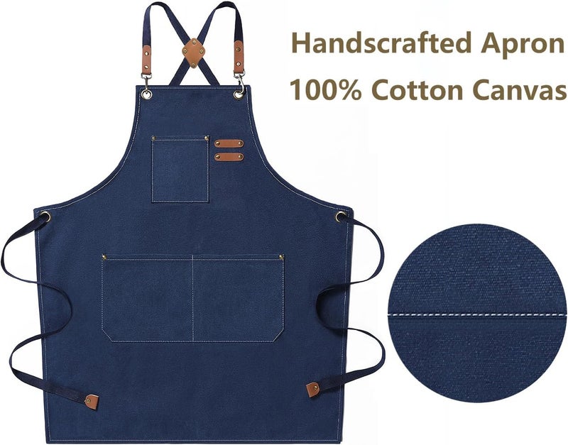 AFUN Chef Aprons for Men Women with Large Pockets, 16oz Cotton Canvas Cross Back Heavy Duty Work Apron (Dark Blue) - Image 5