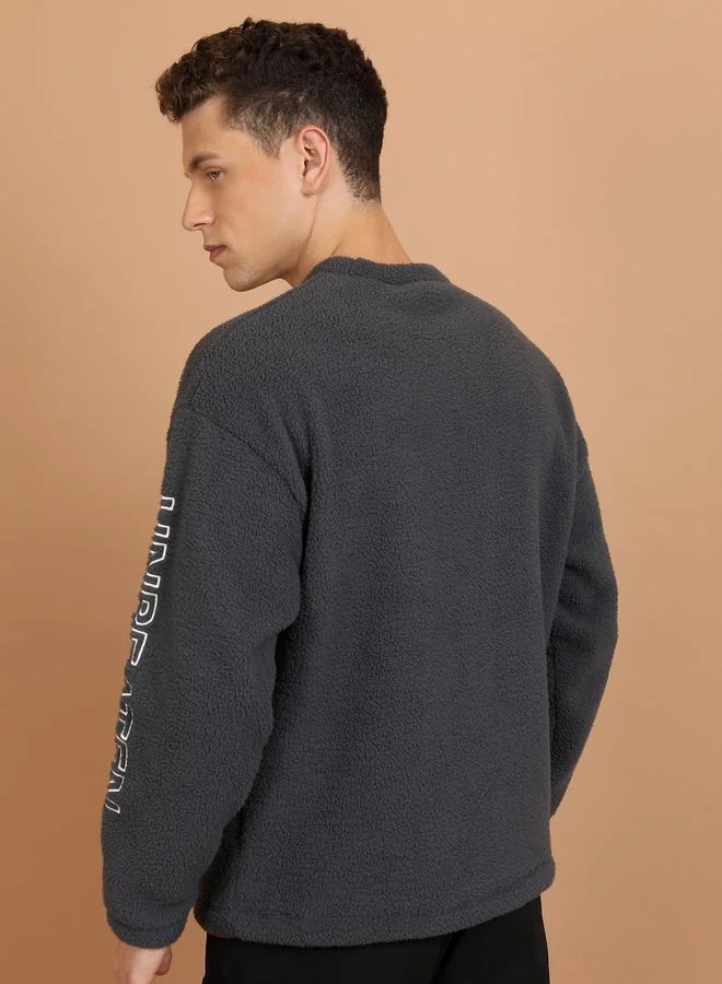 HIGHLANDER Oversized Slogan Print Teddy Sweatshirt by Styli