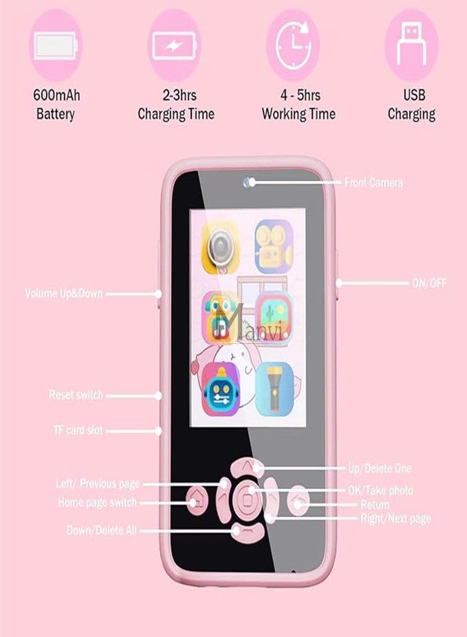 MANVI Kids Smart Phone for Girls, Phone Toy for Children 3 4 5 6 7 8 Year Old, Christmas Birthday Gifts for Kids Age 3-8, MP3 Music Player Dual Camera (Unicorn, Pink) - Image 4
