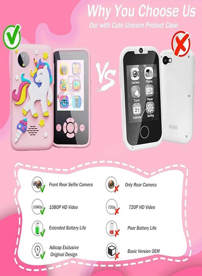 MANVI Kids Smart Phone for Girls, Phone Toy for Children 3 4 5 6 7 8 Year Old, Christmas Birthday Gifts for Kids Age 3-8, MP3 Music Player Dual Camera (Unicorn, Pink) - Image 2