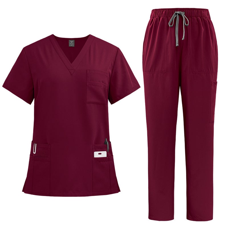 New Medical Uniform Set Straight-Leg Pants 42168-wine red