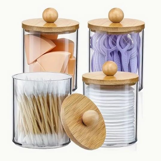 Plastic Jars with Bamboo Lids Set of 2 Small Big  - Image 2