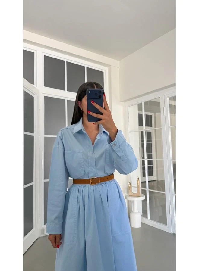 Blue Double Pocket Shirt GAUS-01867.