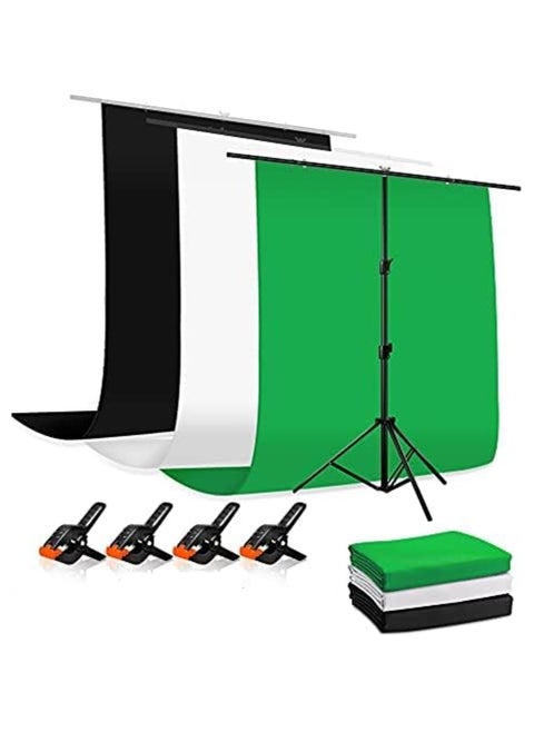 3 Chroma Background Non-woven fabric Photography 3x2m with T-Shape Background Stand Kit for Photography and 4 Background Clamps for Photo Shooting, Video Making, Online Meetings, Zoom