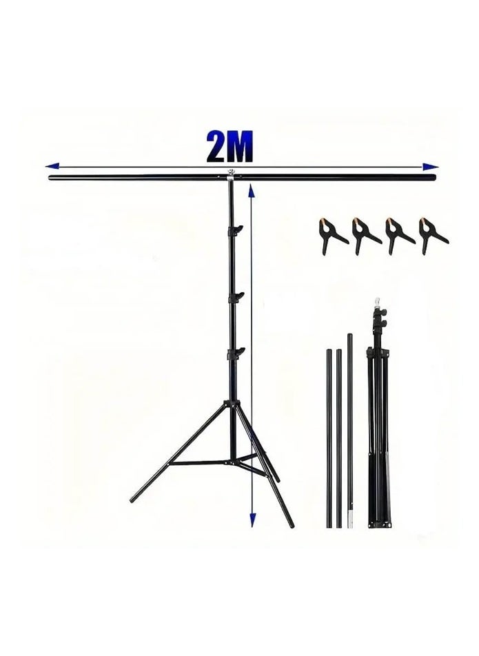 3 Chroma Background Non-woven fabric Photography 3x2m with T-Shape Background Stand Kit for Photography and 4 Background Clamps for Photo Shooting, Video Making, Online Meetings, Zoom