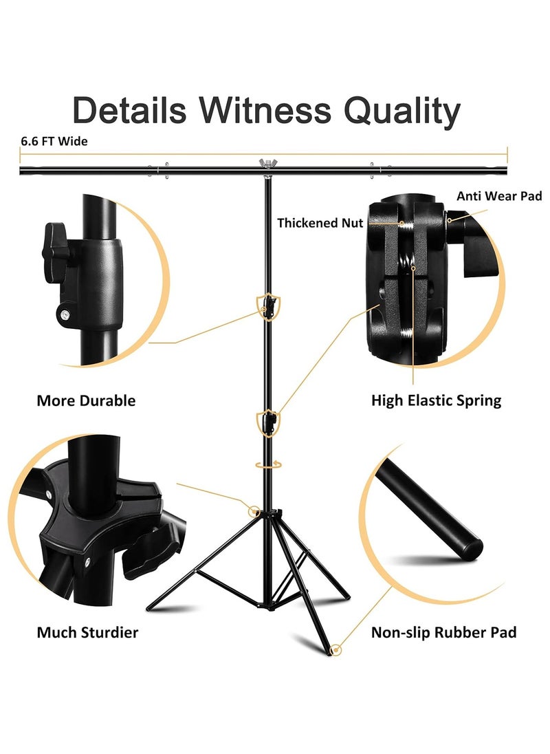 3 Chroma Background Non-woven fabric Photography 3x2m with T-Shape Background Stand Kit for Photography and 4 Background Clamps for Photo Shooting, Video Making, Online Meetings, Zoom