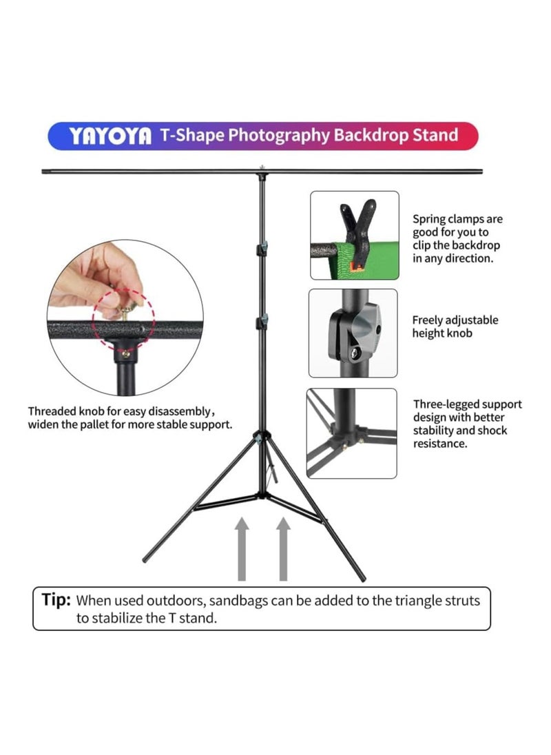 3 Chroma Background Non-woven fabric Photography 3x2m with T-Shape Background Stand Kit for Photography and 4 Background Clamps for Photo Shooting, Video Making, Online Meetings, Zoom