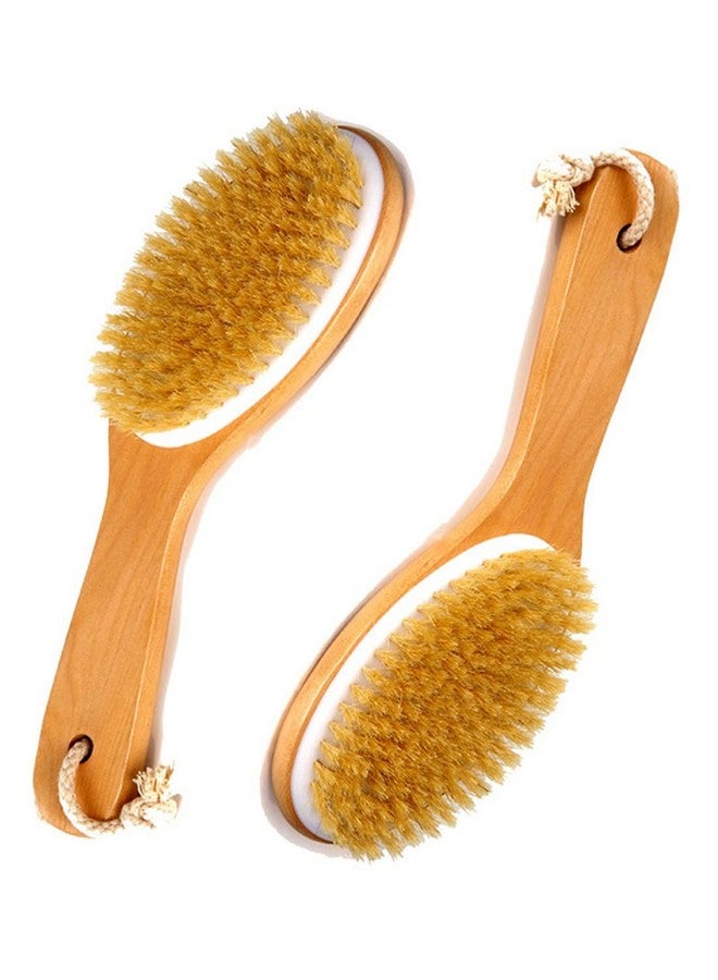 spa destinations Natural Boar Bristle Body Brush Wooden Handle by Spa Destinations Dry Brush and Wet Brush 2 Pk Exfoliating Scrubber for Flawless Skin, Cellulite Treatment, Lymphatic and Blood Circulation - Image 1