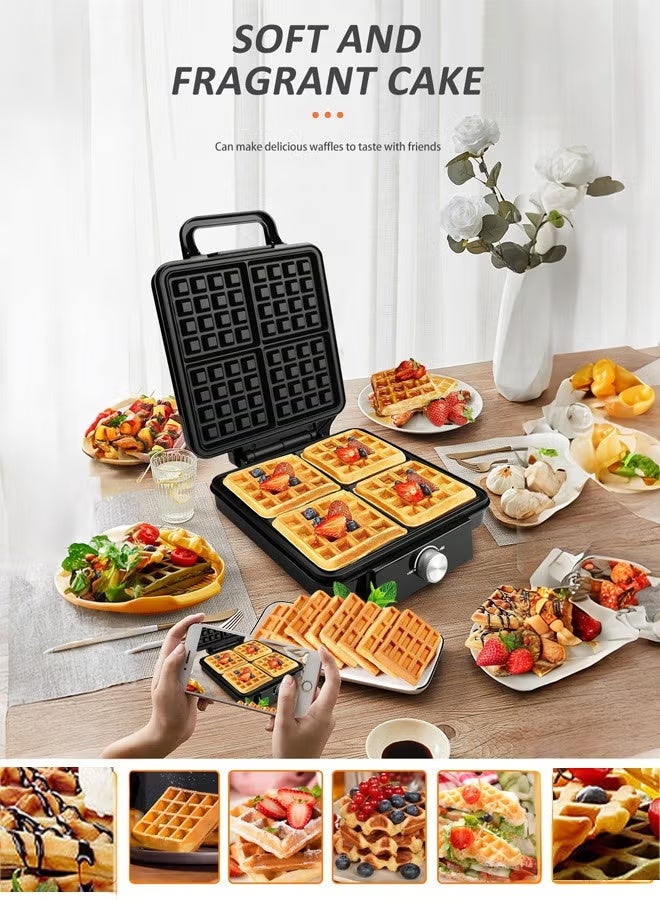 sokany Electric waffle maker 4 large pieces 1500 watts Non Stick Teflon plates & Adjustable Temperature Control SK-08031 Black - Image 3