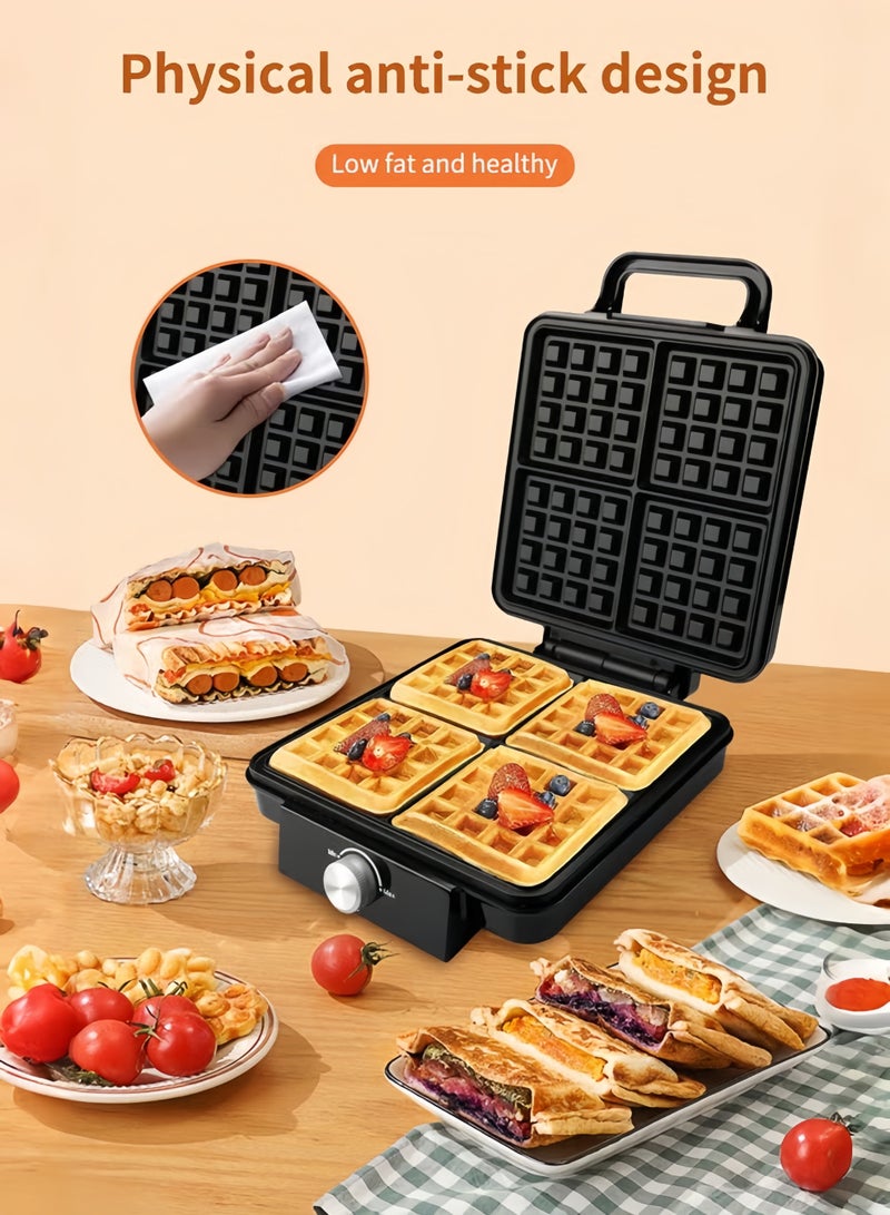 sokany Electric waffle maker 4 large pieces 1500 watts Non Stick Teflon plates & Adjustable Temperature Control SK-08031 Black - Image 5