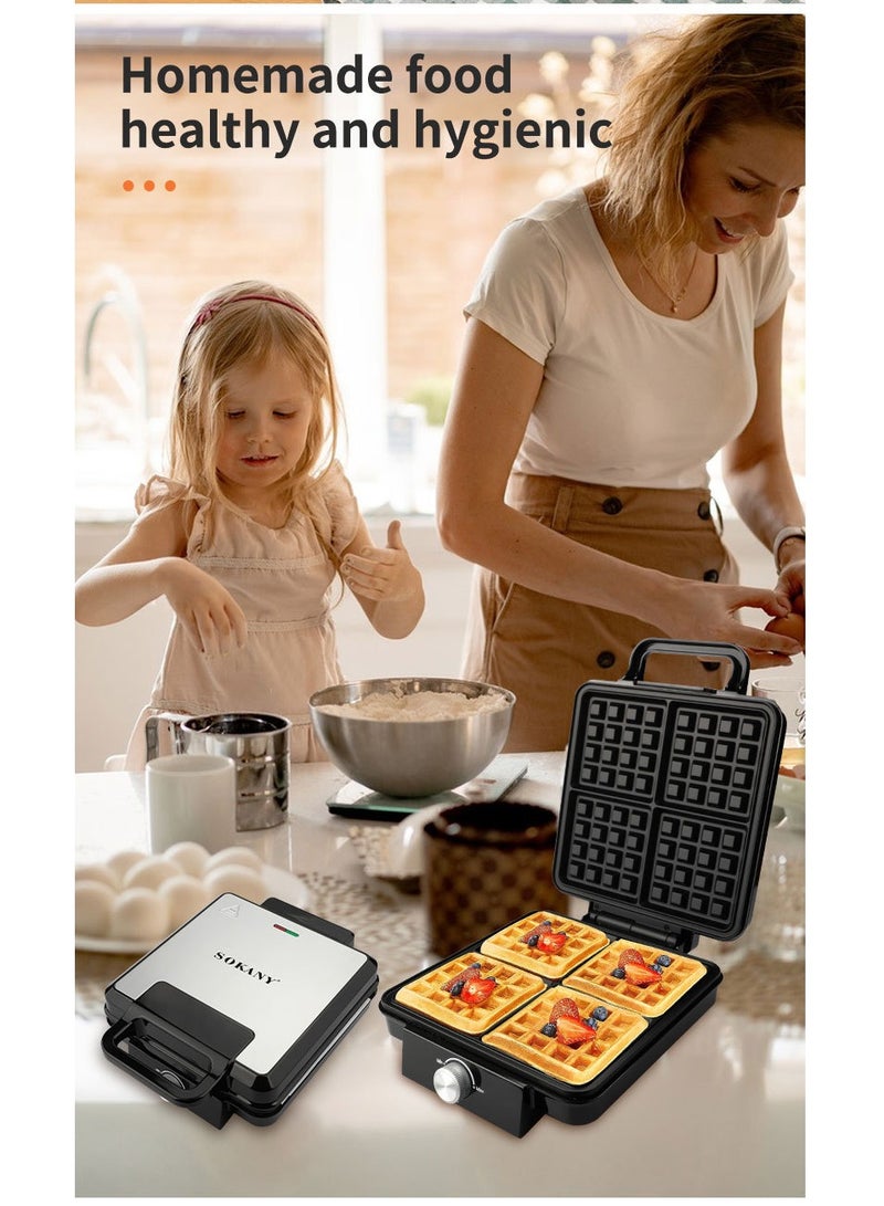 sokany Electric waffle maker 4 large pieces 1500 watts Non Stick Teflon plates & Adjustable Temperature Control SK-08031 Black - Image 3