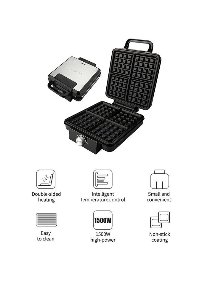 sokany Electric waffle maker 4 large pieces 1500 watts Non Stick Teflon plates & Adjustable Temperature Control SK-08031 Black - Image 4
