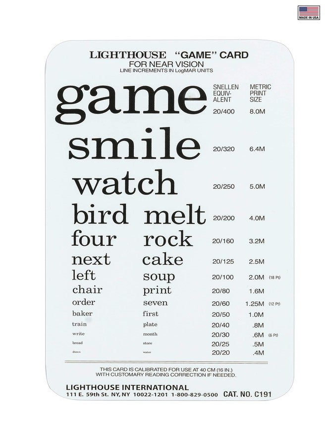 Lighthouse PowerCard Word Recognition Pocket-Size Test Card, 40cm / 16 in. LH 9258