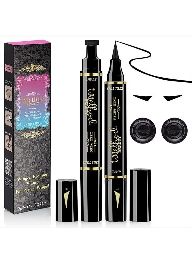 Eyeliner Stamp - 2021 2 Pens Winged Eyeliner Stamp, Eyeliner Stamp Wingliner, Perfect Wing Cat Eye Stamp, Wing Eyeliner Stamp Tool, Liquid Eye Liner, Waterproof & Smudgeproof, 10 mm