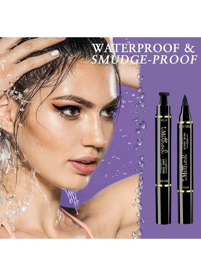 Eyeliner Stamp - 2021 2 Pens Winged Eyeliner Stamp, Eyeliner Stamp Wingliner, Perfect Wing Cat Eye Stamp, Wing Eyeliner Stamp Tool, Liquid Eye Liner, Waterproof & Smudgeproof, 10 mm