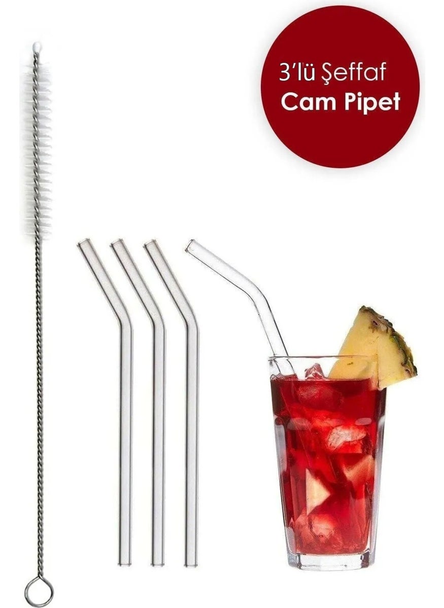 Octopus Bazaar Transparent 3 Glass Curved Pipette - 1 Piece Pipette Cleaning Brush  - Image 1