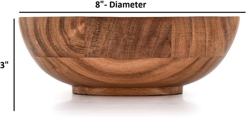 BHAVATU Salad Bowl Acacia Wood Round Wood Serving Bowl for Salad Fruits Vegetables Snack Household for Home Kitchen 8x 8 x 3 - Image 5