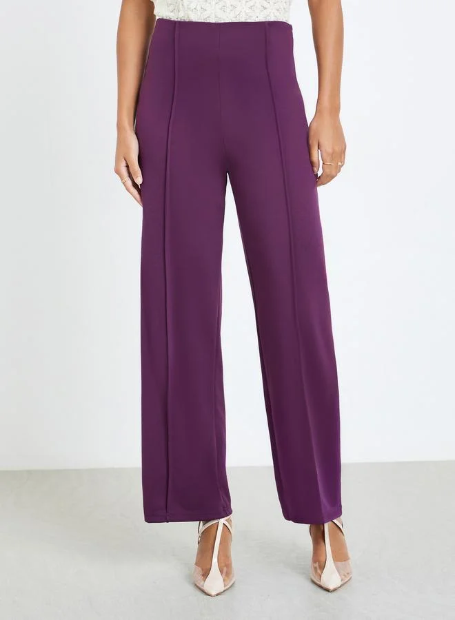 Styli Purple Solid Wide Leg Stretch Formal Pants