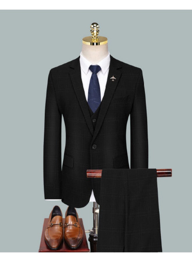 ROMON Men's Suit Set Wedding Three-piece Set Formal Groom Groomsmen Slim Fit Suit Jacket + Pants + Vest - Image 1