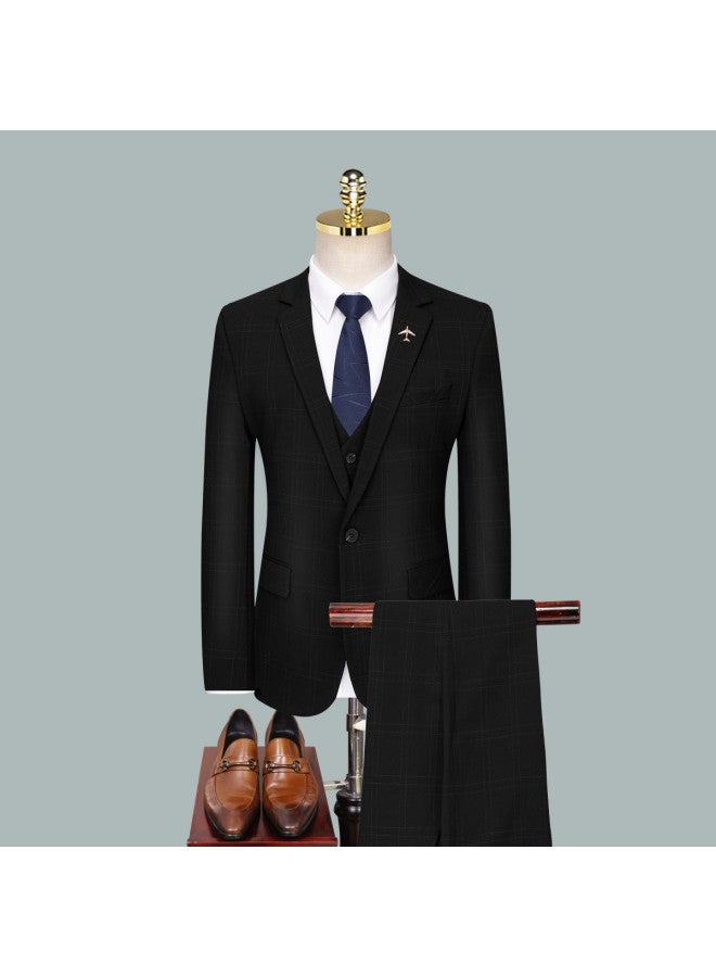 ROMON Men's Suit Set Wedding Three-piece Set Formal Groom Groomsmen Slim Fit Suit Jacket + Pants + Vest - Image 2