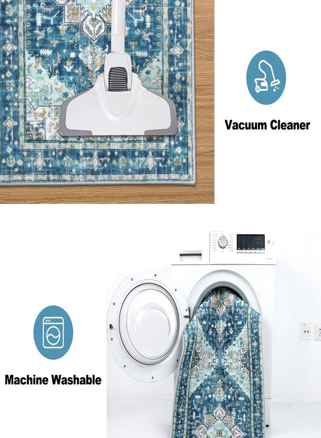 Yamaziot Boho Washable Kitchen Rugs Sets of 3, Non Slip Kitchen Mats for Floor with Rubber Backing, Waterproof & Stain Resistant Thick Carpet Runner Throw Rugs for Kitchen, Laundry Room, Hallway, Blue - Image 5
