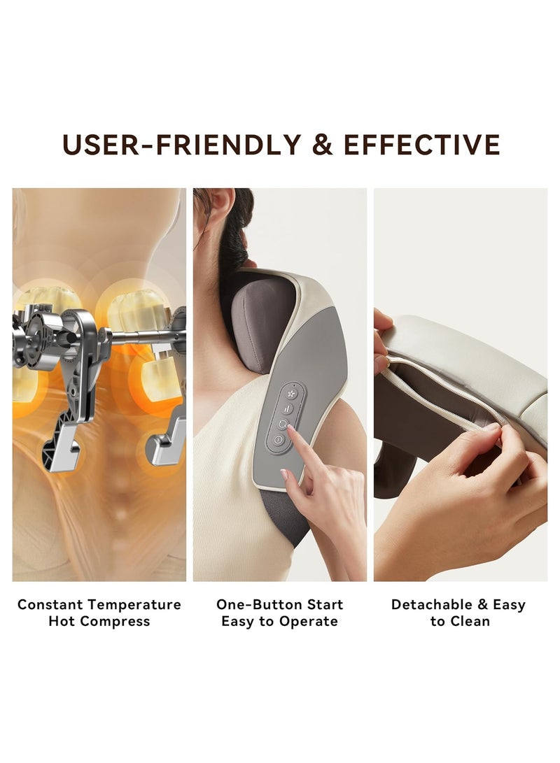 سوريلكس مدلك الرقبة، مدلك الرقبة والكتف مع الحرارة لتخفيف الآلام الأنسجة العميقة، الرقبة، الظهر، الكتف، مدلك العجن الكهربائي للساق، هدايا مثالية للرجال والنساء والأب والأم (رمادي) - Image 2