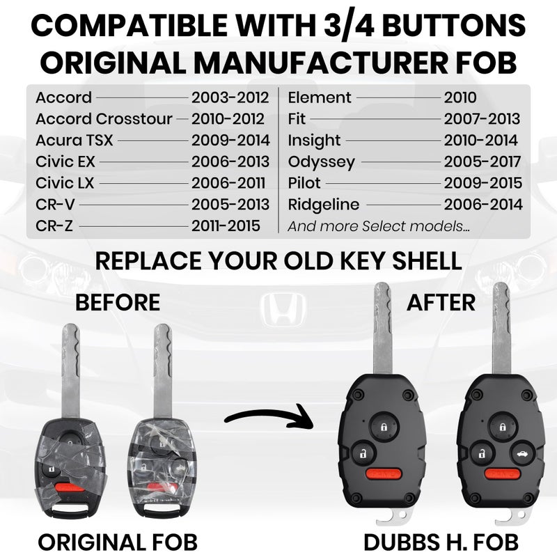 Dubbs Hardware USA-Made for Honda Key Fob Shell | Crack-Resistant & Durable | Seamless Fit | Enhanced Longevity & Functionality | Integrated Bottle Opener | Easy DIY Installation (Black, 3 Button) - Image 3
