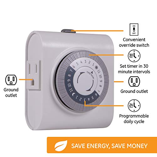 GE 24Hour Mechanical Outlet Timer Switch Dual Grounded Plugin Control for Indoor Lighting Lamps Christmas Trees Fans and Small Appliances 4 Pack 66405 - Image 3