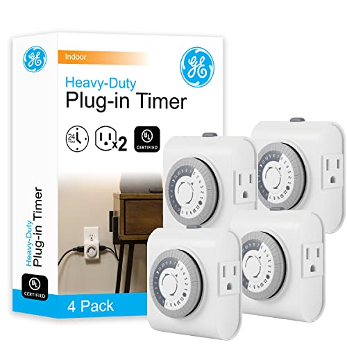 GE 24Hour Mechanical Outlet Timer Switch Dual Grounded Plugin Control for Indoor Lighting Lamps Christmas Trees Fans and Small Appliances 4 Pack 66405 - Image 1
