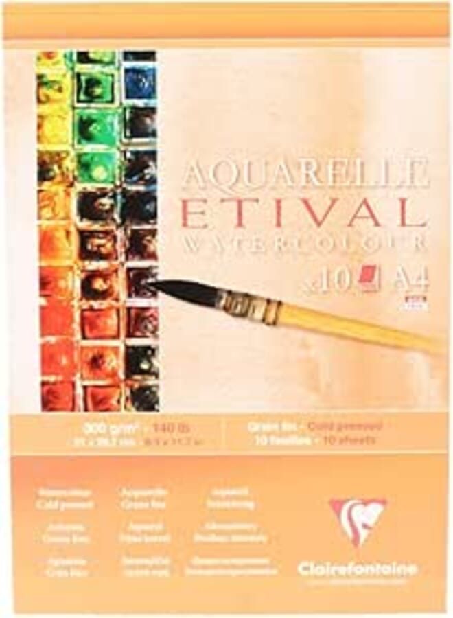 Clairefontaine etival cold pressed economical glued pad, 300 g, a4, 10 sheets