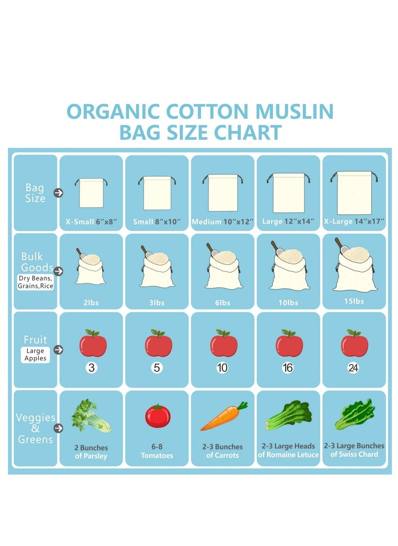 Oasisgalore 12-Pack Reusable Muslin Bags with Drawstrings for Shopping & Storage，Cotton Bags  - Image 3