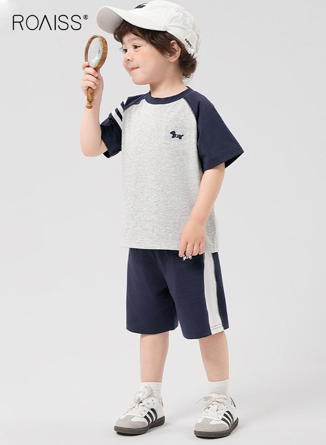 roaiss Little Boy T-Shirt and Shorts Set, Stylish 2-Piece Outfit for Boys, Summer Outfit with Round Neck Top and Elastic Waist Shorts, Perfect for Daily Wear or Various Occasions - Image 1