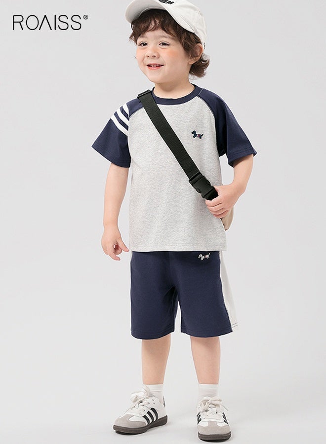 roaiss Little Boy T-Shirt and Shorts Set, Stylish 2-Piece Outfit for Boys, Summer Outfit with Round Neck Top and Elastic Waist Shorts, Perfect for Daily Wear or Various Occasions - Image 3