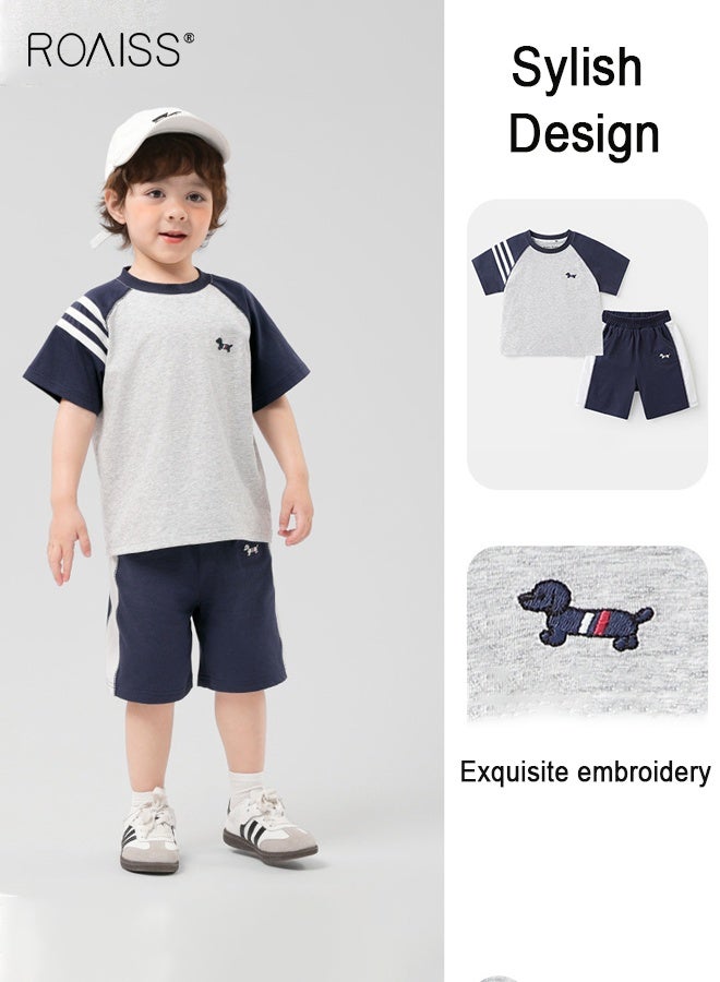 roaiss Little Boy T-Shirt and Shorts Set, Stylish 2-Piece Outfit for Boys, Summer Outfit with Round Neck Top and Elastic Waist Shorts, Perfect for Daily Wear or Various Occasions - Image 5